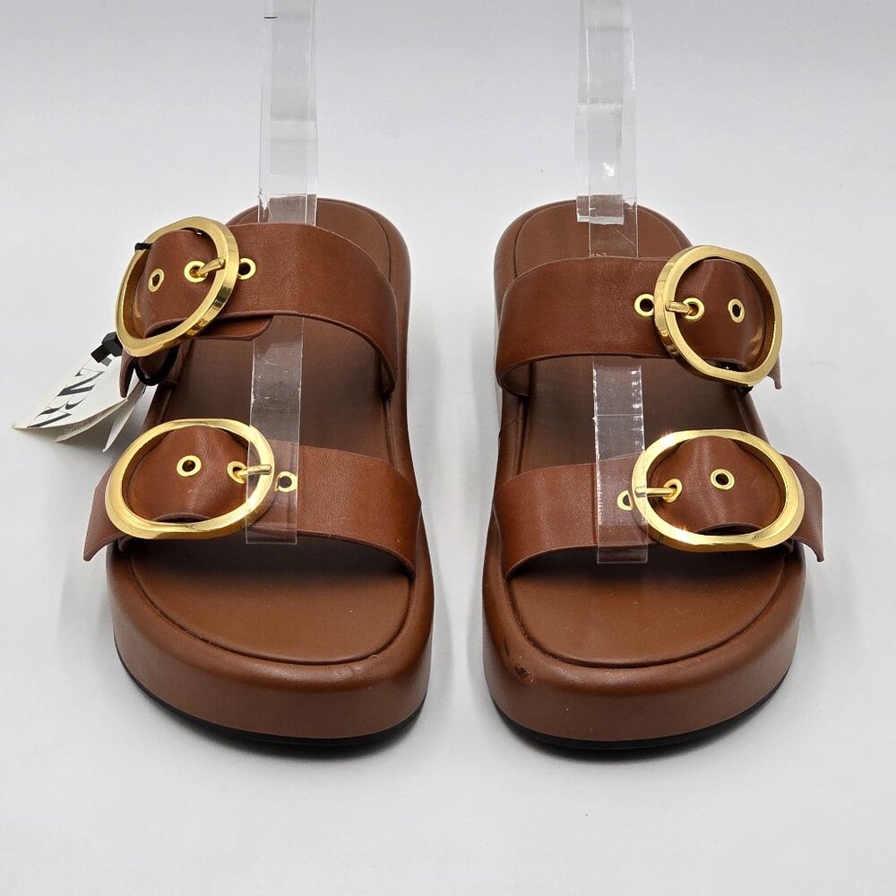 Zara Leather Platform Buckle Sandals - NWT - Picture 7 of 16